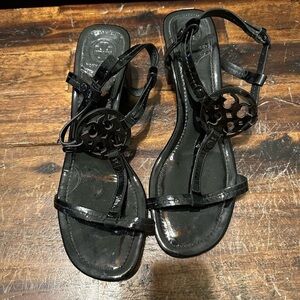 Women’s Authentic Tory Burch Miller Sandals Black patent 3” heels size 7.5 GUC